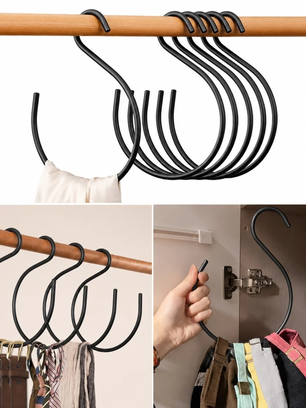 2 Black Metal Scarf & Belt Organizer Hangers Closet Storage Hooks